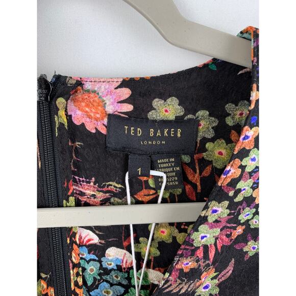 Ted Baker Hendria Ruffle-Trim Mini Dress Womens Size 4 Ted Size 1 Black Floral - Picture 9 of 14